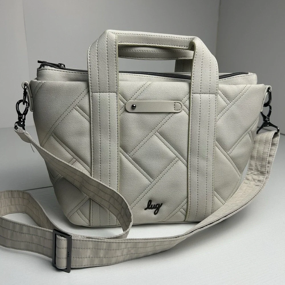 LUG Dory Matte Luxe Quilted Crossbody Bag Purse Ivory Pebble Multi Color Stitch